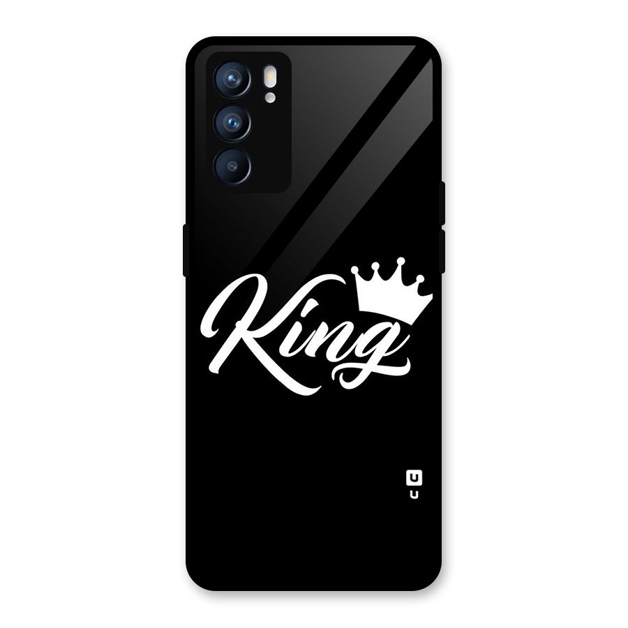 King Crown Typography Glass Back Case for Oppo Reno6 5G