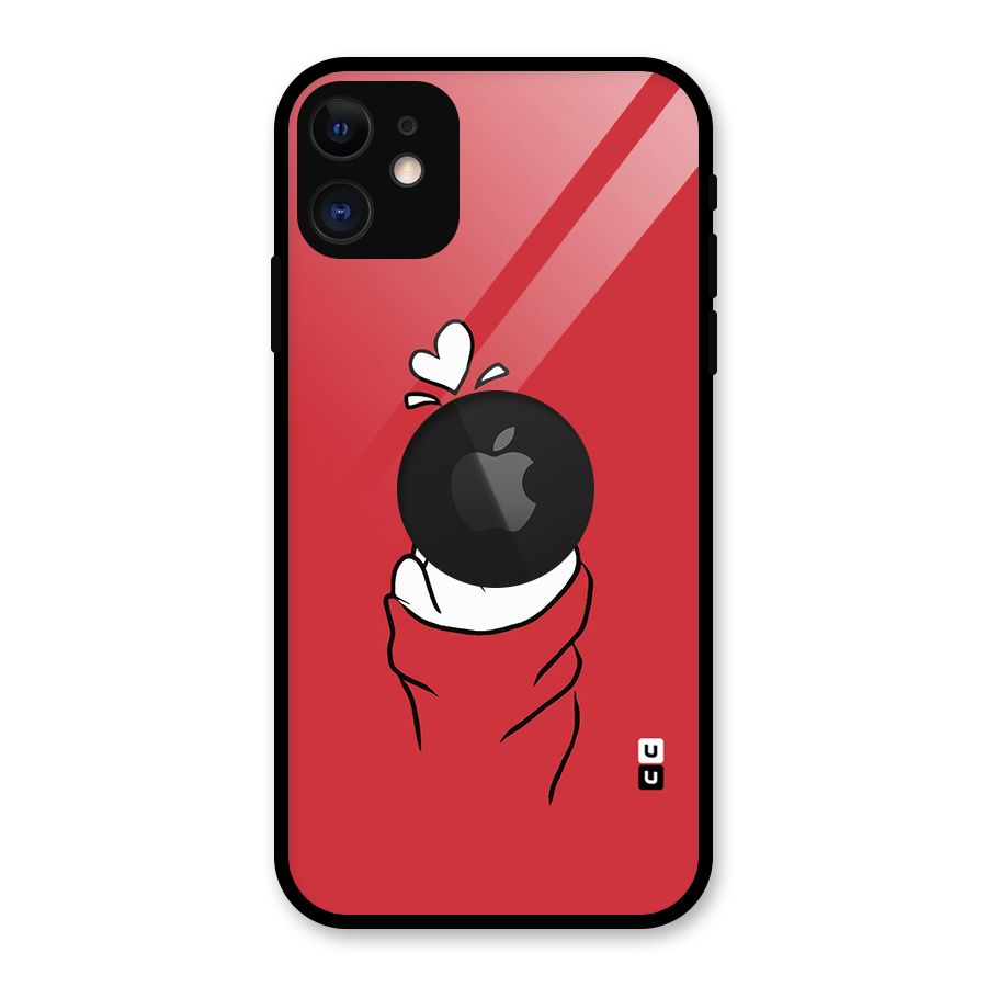 Korean Love Sign Glass Back Case for iPhone 11 Logo Cut