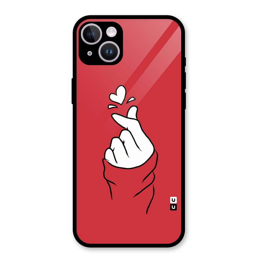 Korean Love Sign Glass Back Case for iPhone 14 Plus