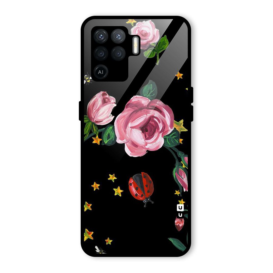 Ladybird And Floral Glass Back Case for Oppo F19 Pro