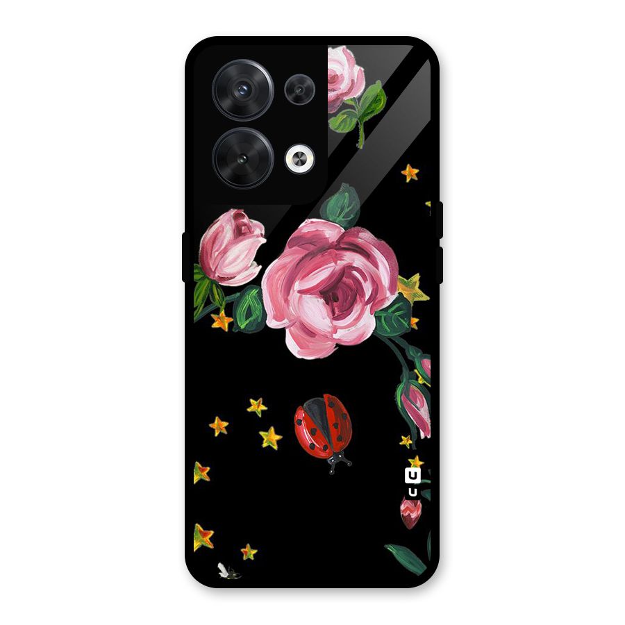 Ladybird And Floral Glass Back Case for Oppo Reno8 5G