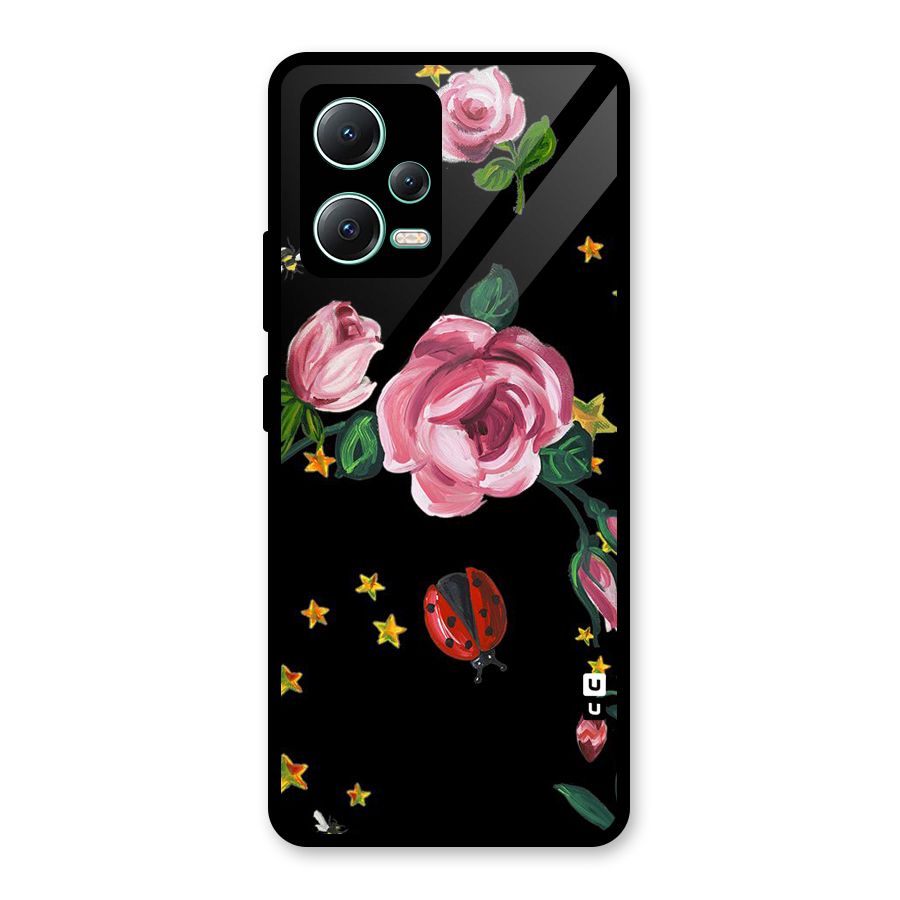 Ladybird And Floral Glass Back Case for Redmi Note 12 5G