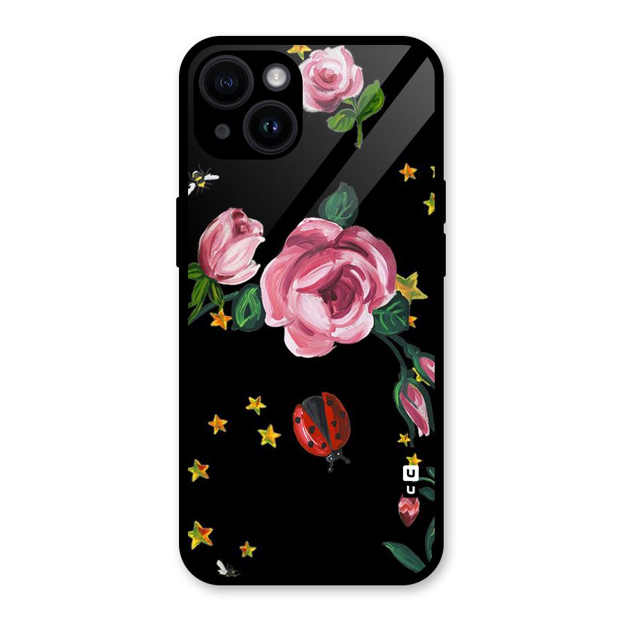 Ladybird And Floral Glass Back Case for iPhone 14