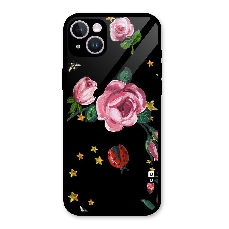Ladybird And Floral Glass Back Case for iPhone 14 Plus