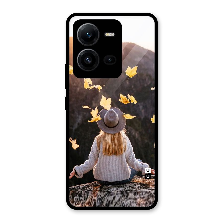 Leaf Rain Sunset Glass Back Case for Vivo V25