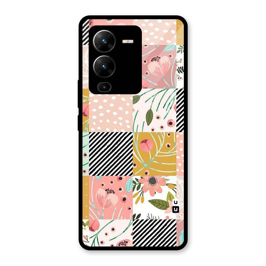 Leaf Stripe Polka Glass Back Case for Vivo V25 Pro