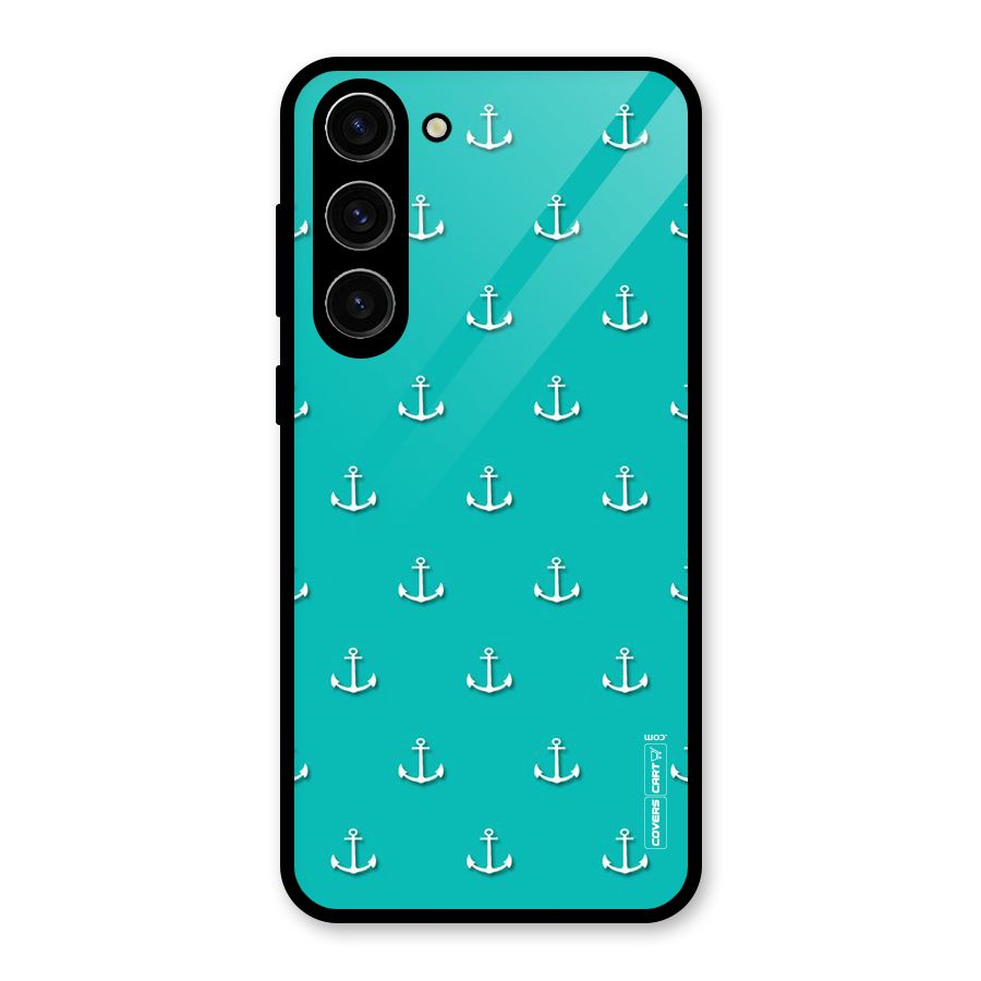 Light Blue Anchor Glass Back Case for Galaxy S23 Plus