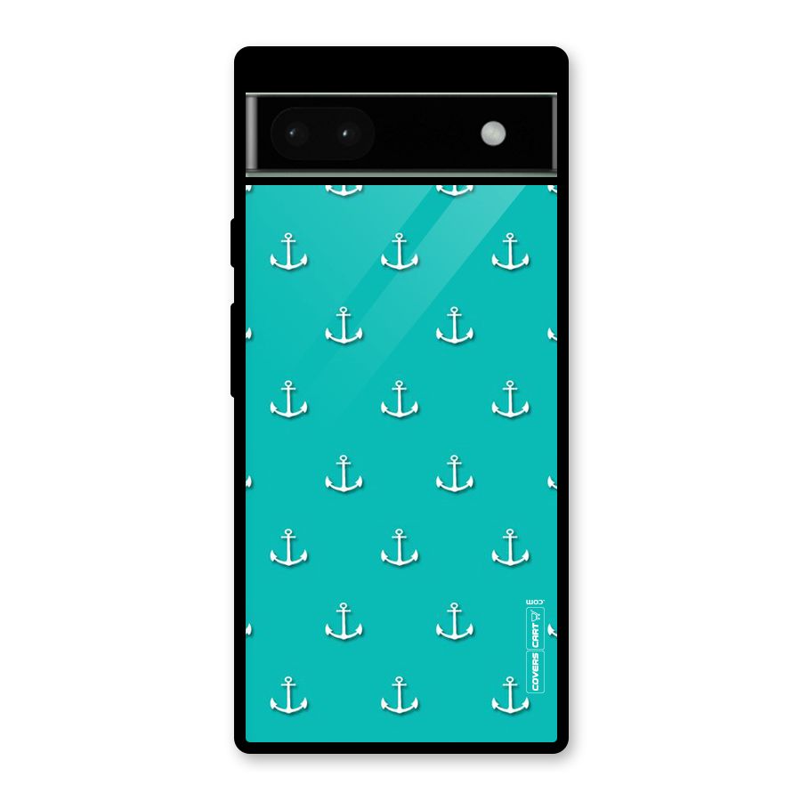 Light Blue Anchor Glass Back Case for Google Pixel 6a