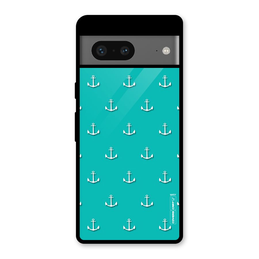 Light Blue Anchor Glass Back Case for Google Pixel 7