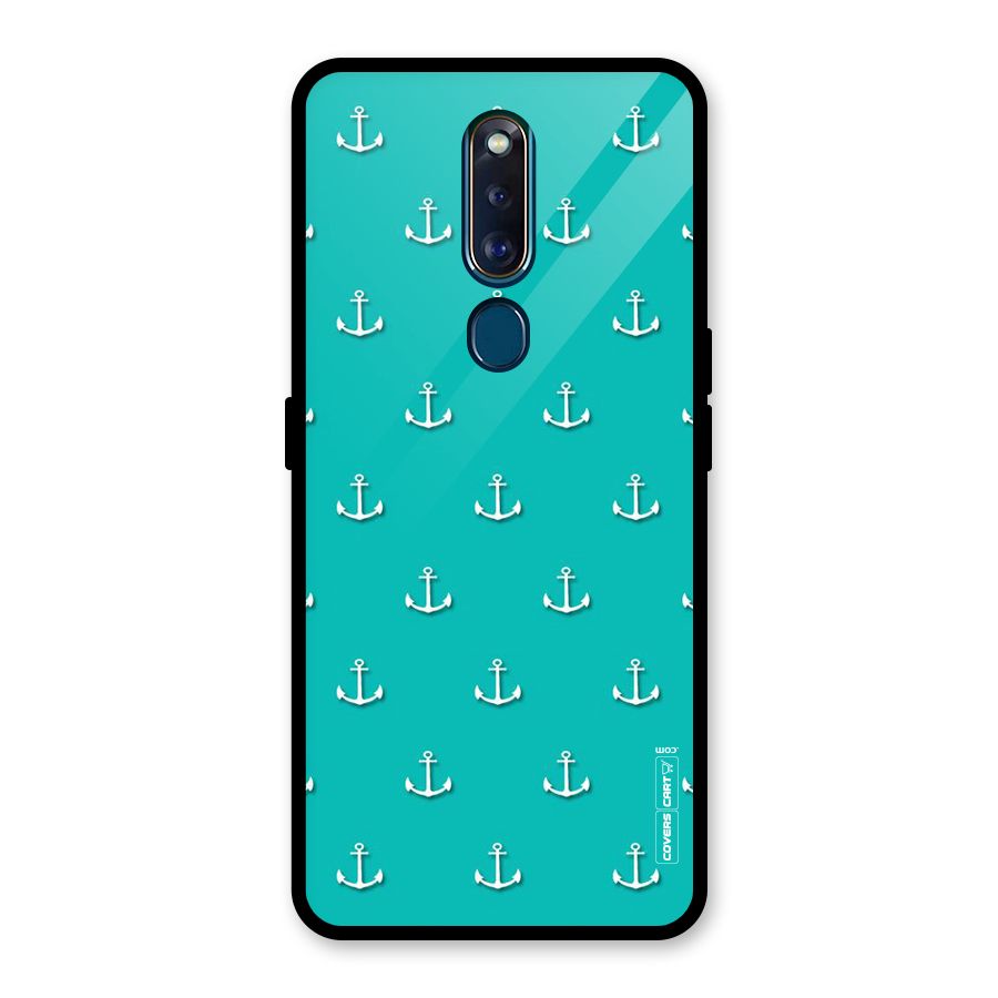 Light Blue Anchor Glass Back Case for Oppo F11 Pro