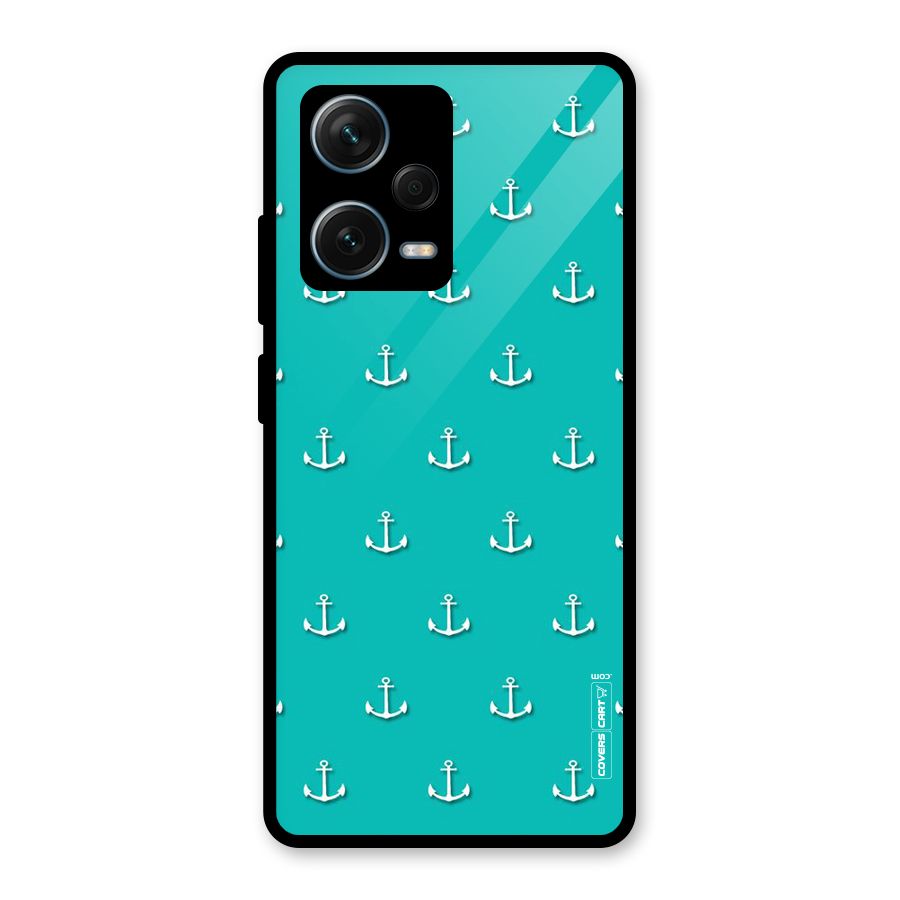 Light Blue Anchor Glass Back Case for Redmi Note 12 Pro Plus 5G