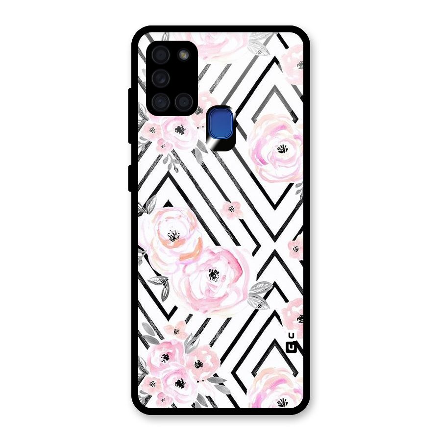 Light Pastel Flowers Design Glass Back Case for Galaxy A21s