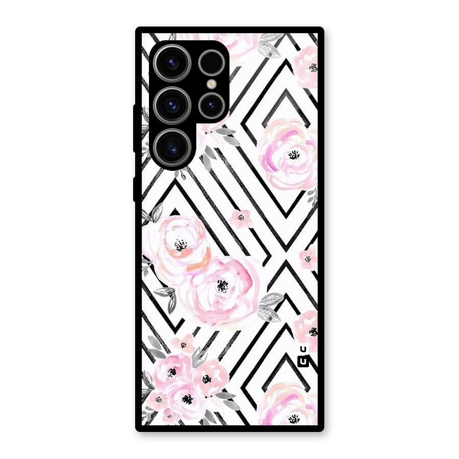Light Pastel Flowers Design Glass Back Case for Galaxy S23 Ultra