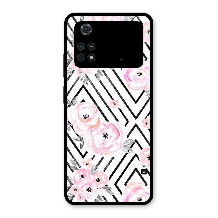Light Pastel Flowers Design Glass Back Case for Poco M4 Pro 4G