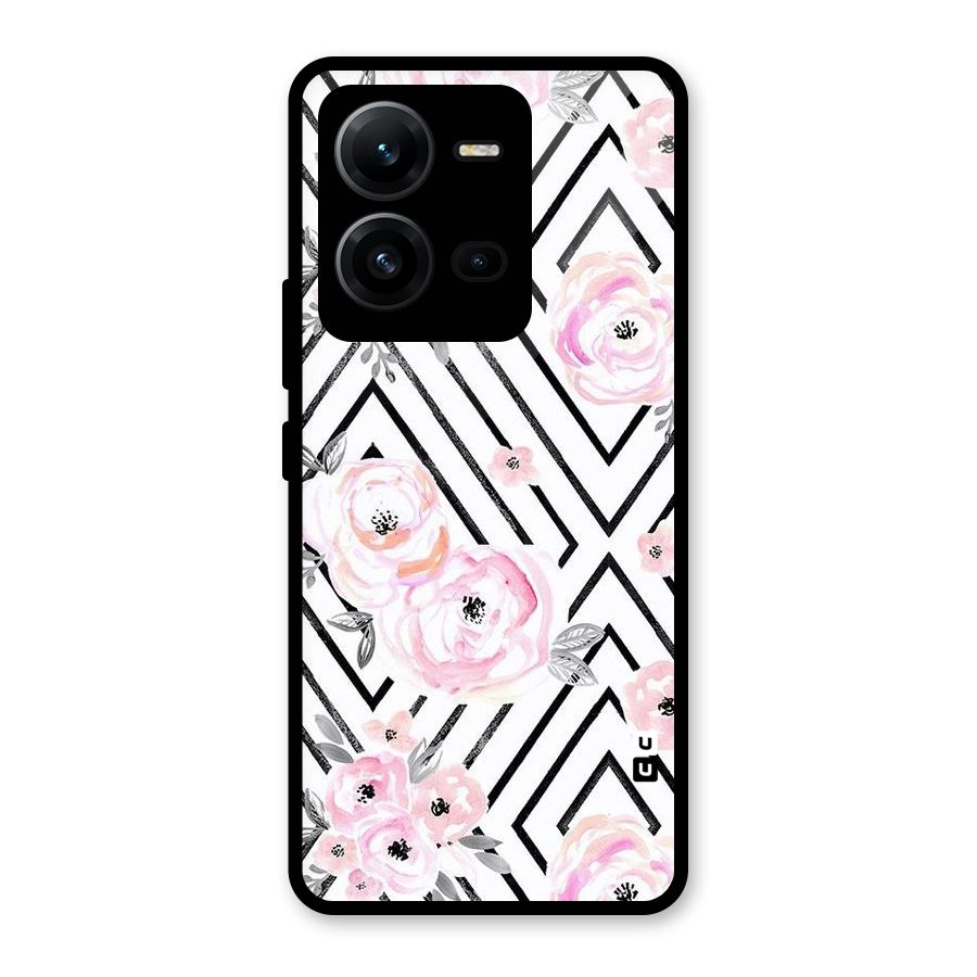 Light Pastel Flowers Design Glass Back Case for Vivo V25
