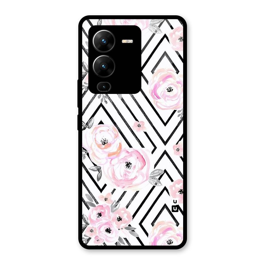 Light Pastel Flowers Design Glass Back Case for Vivo V25 Pro
