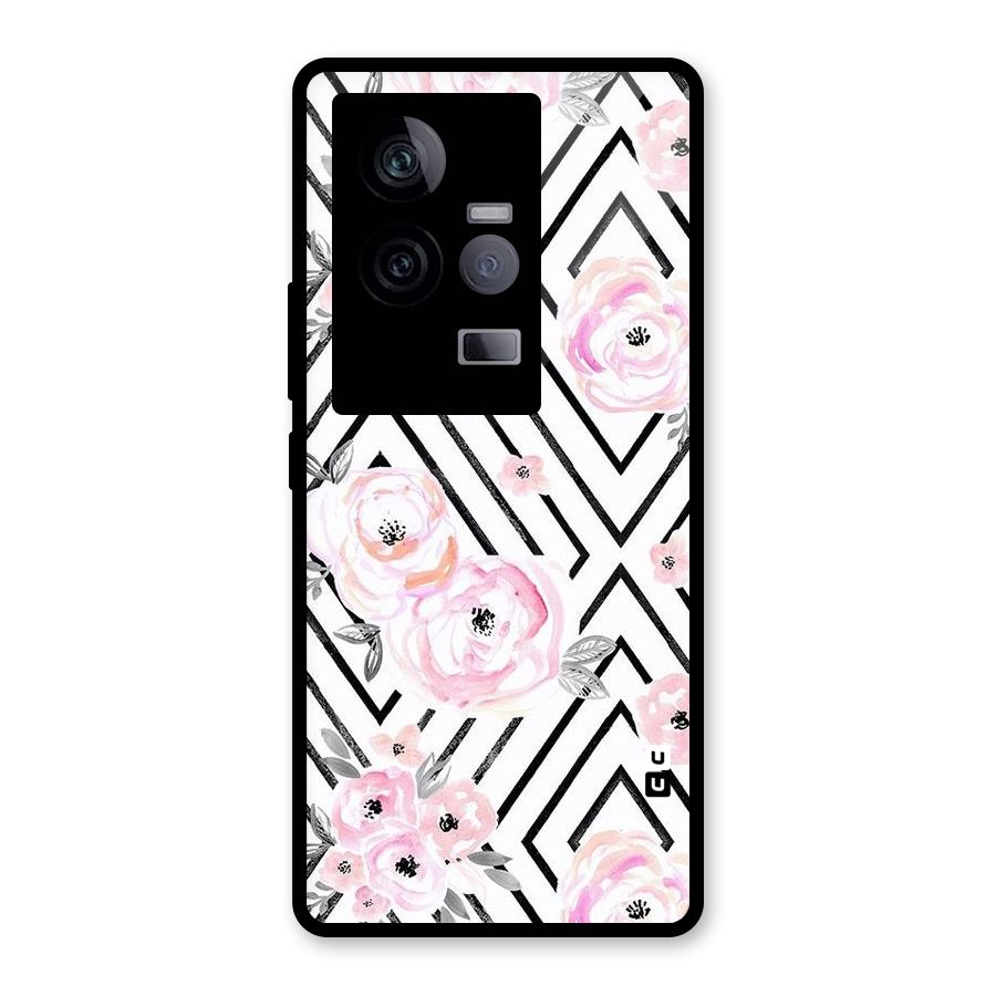 Light Pastel Flowers Design Glass Back Case for Vivo iQOO 11 5G