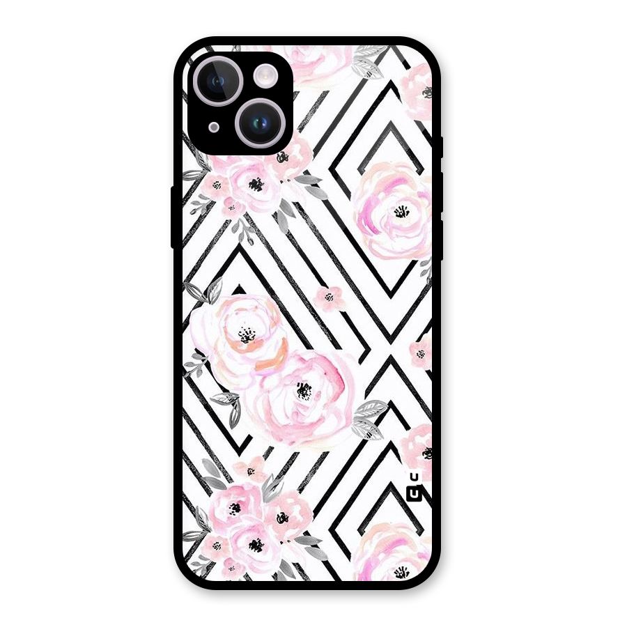 Light Pastel Flowers Design Glass Back Case for iPhone 14 Plus