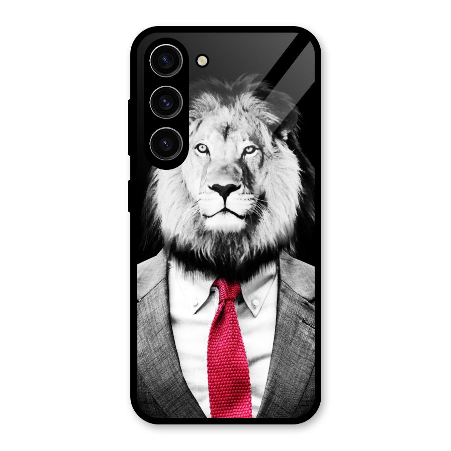 Lion with Red Tie Glass Back Case for Galaxy S23