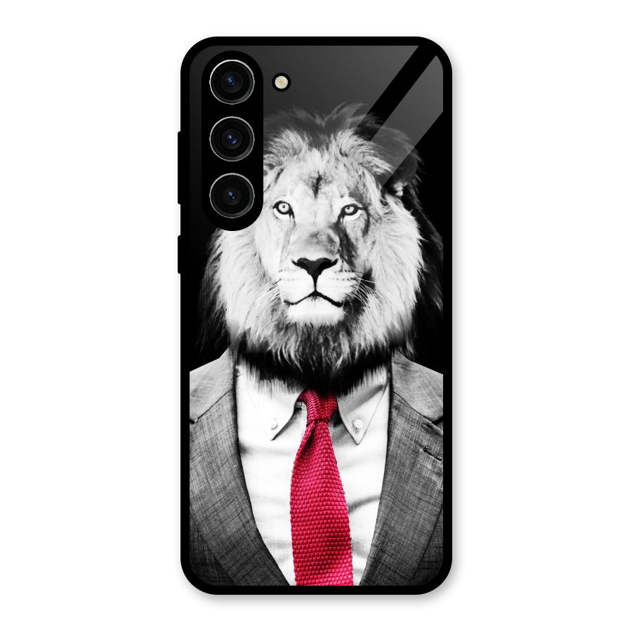 Lion with Red Tie Glass Back Case for Galaxy S23 Plus