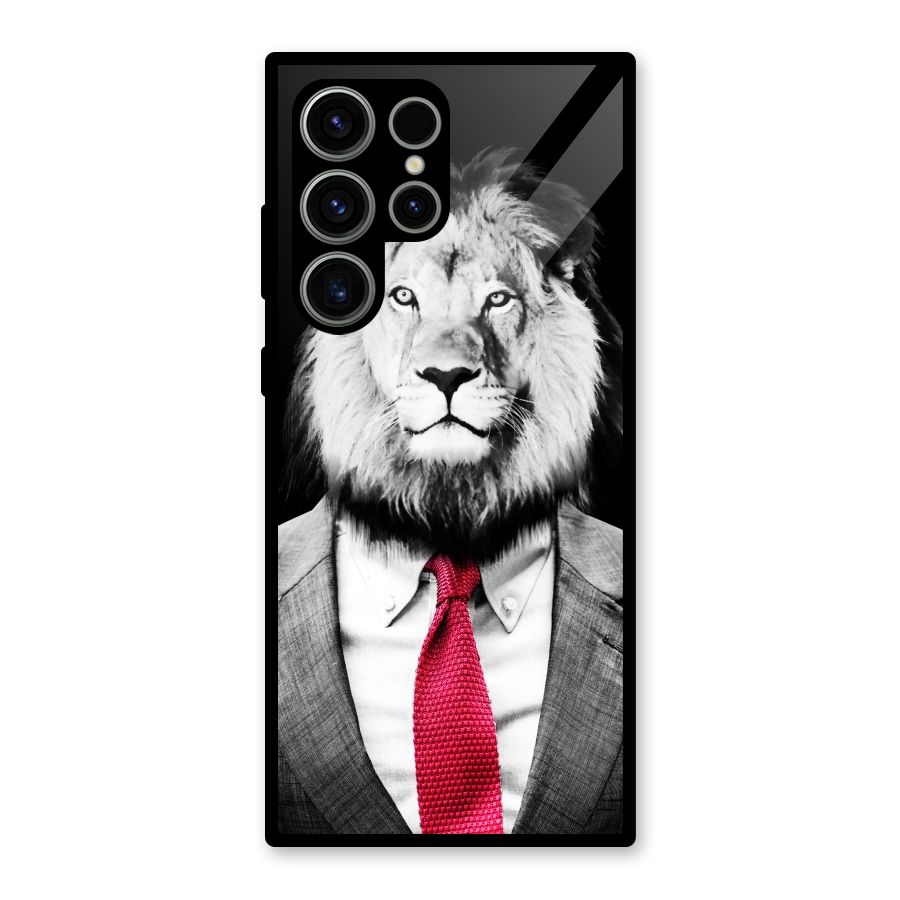 Lion with Red Tie Glass Back Case for Galaxy S23 Ultra