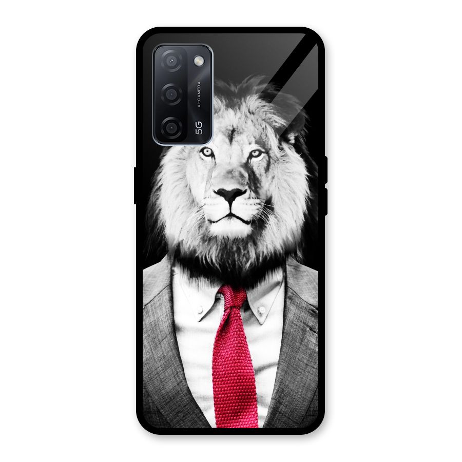 Lion with Red Tie Glass Back Case for Oppo A53s 5G