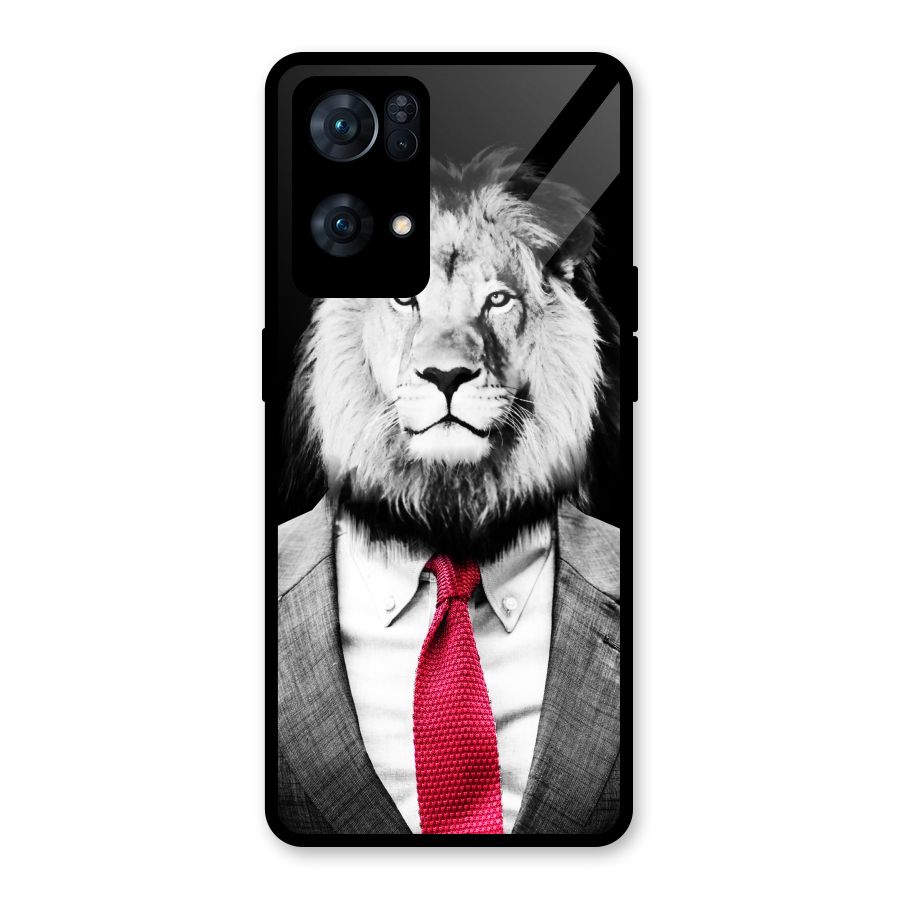 Lion with Red Tie Glass Back Case for Oppo Reno7 Pro 5G