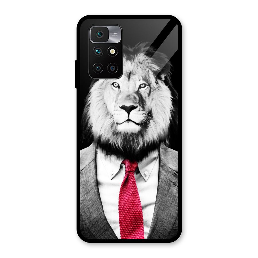 Lion with Red Tie Glass Back Case for Redmi 10 Prime
