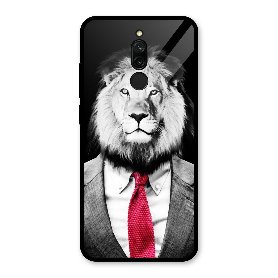 Lion with Red Tie Glass Back Case for Redmi 8