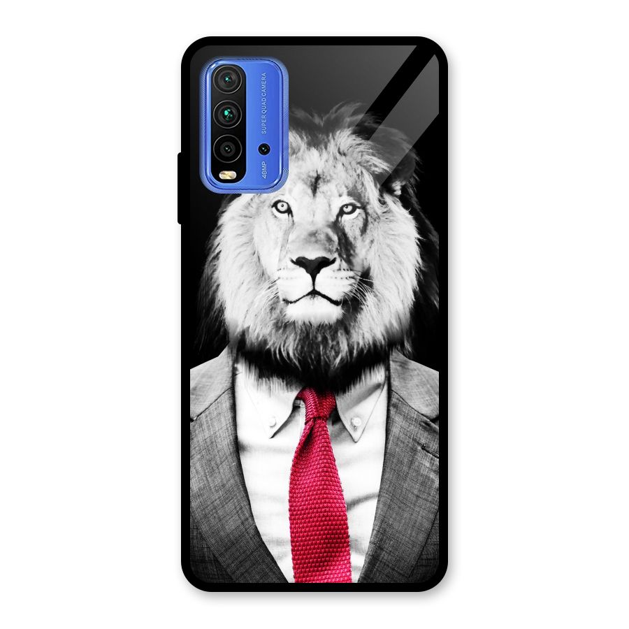 Lion with Red Tie Glass Back Case for Redmi 9 Power