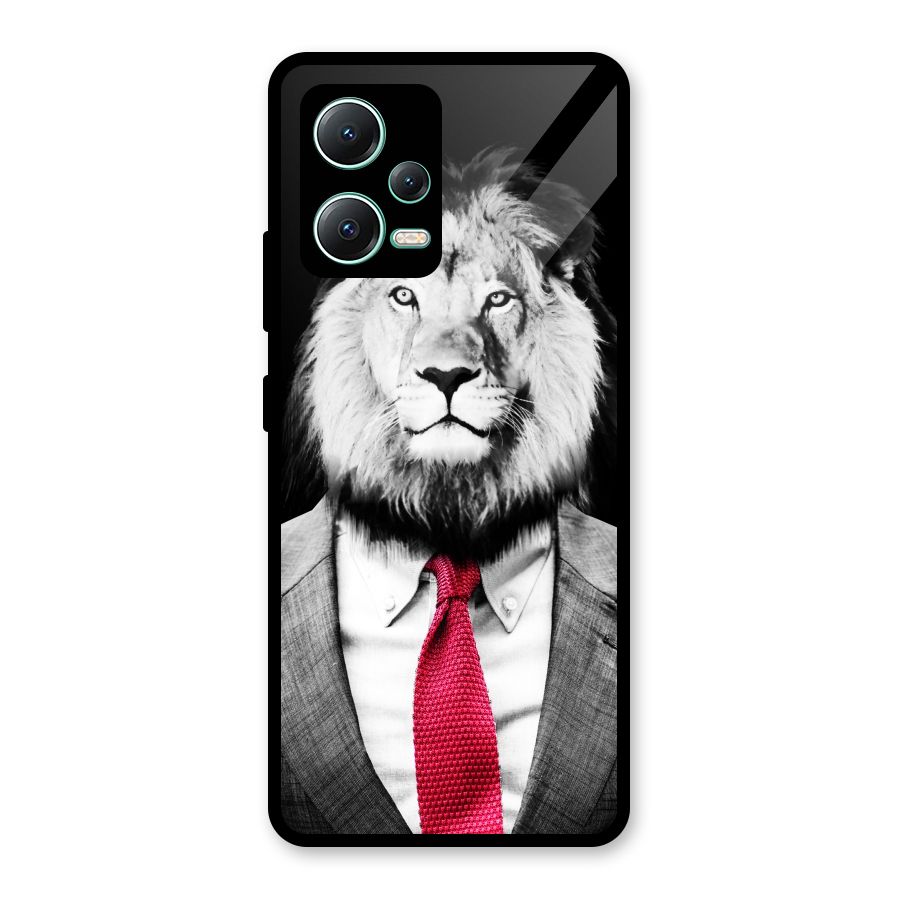Lion with Red Tie Glass Back Case for Redmi Note 12 5G
