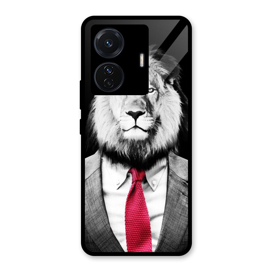 Lion with Red Tie Glass Back Case for Vivo T1 Pro