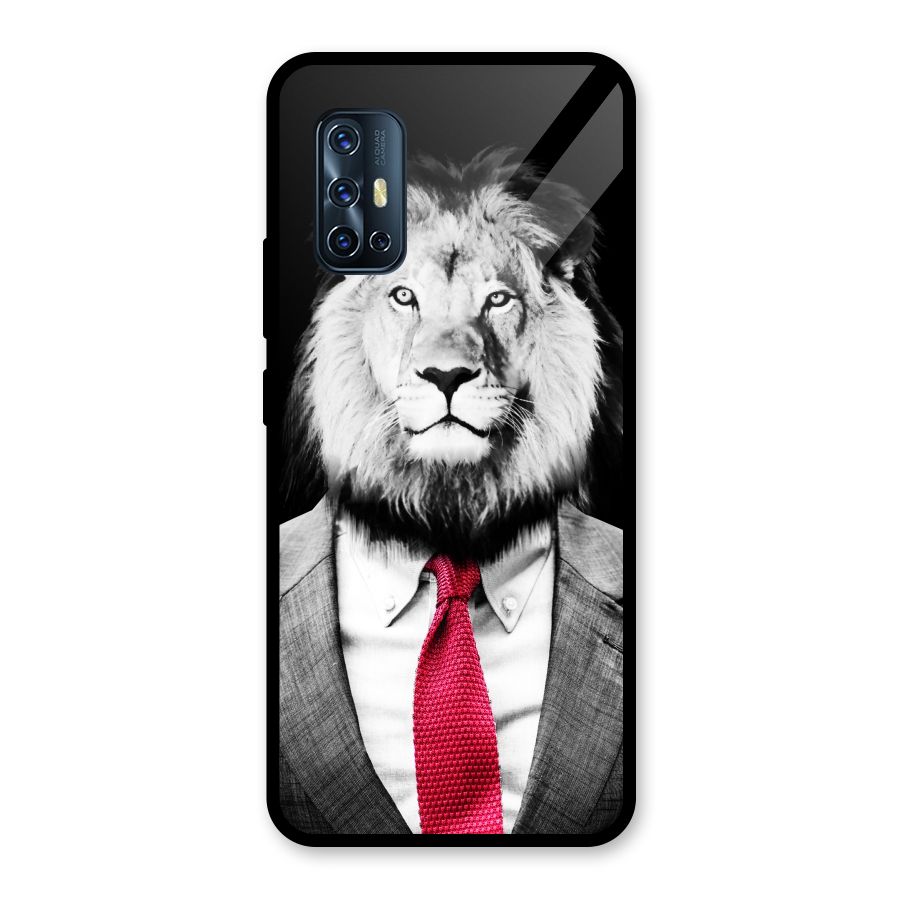 Lion with Red Tie Glass Back Case for Vivo V17