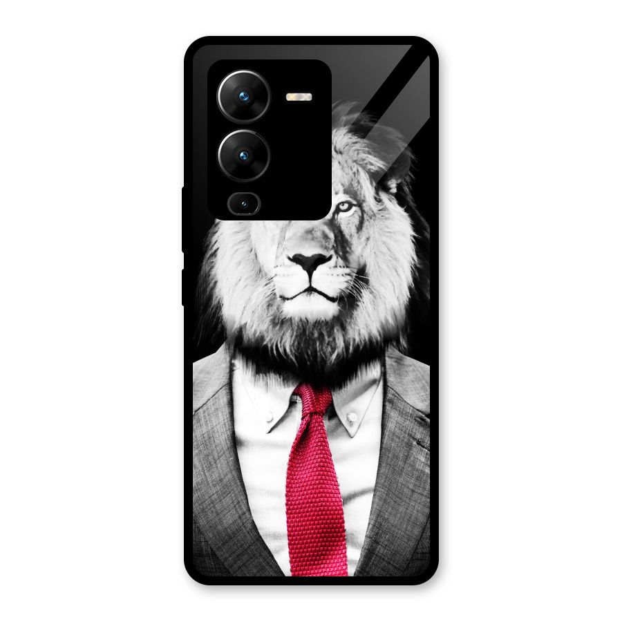 Lion with Red Tie Glass Back Case for Vivo V25 Pro