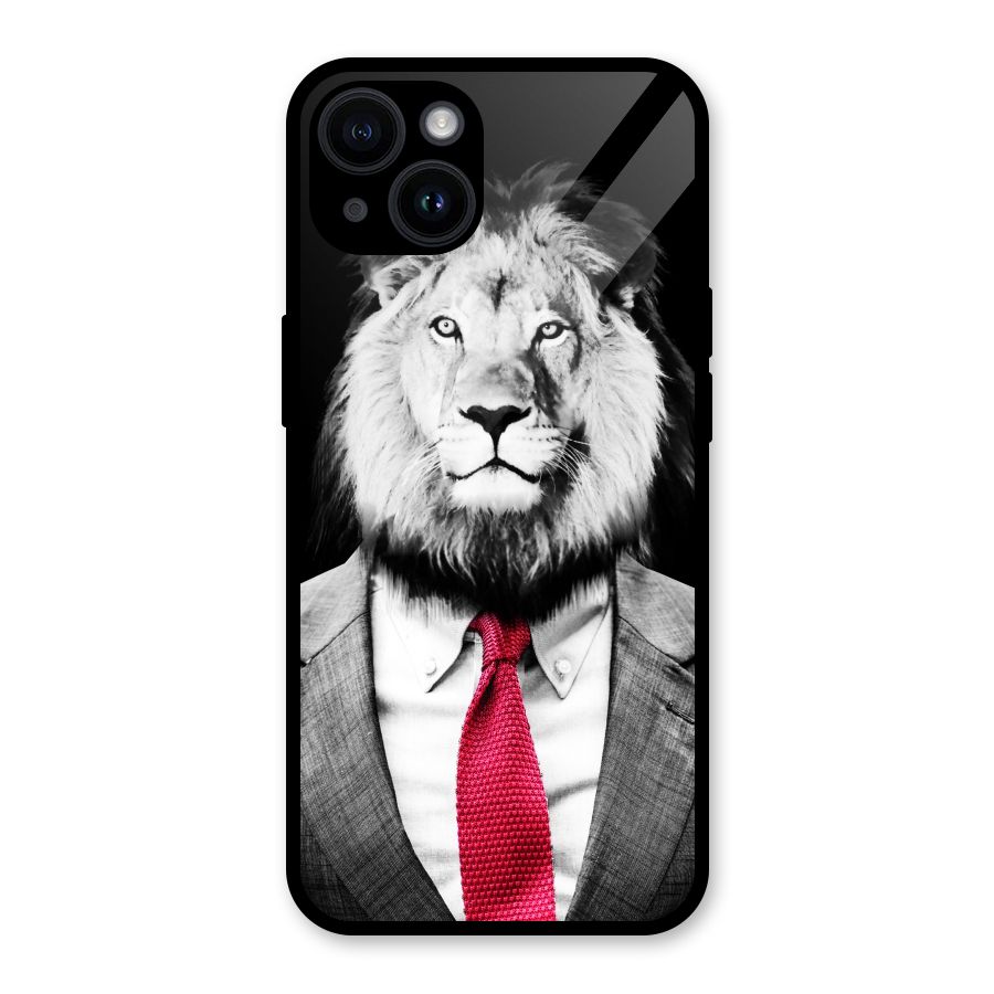Lion with Red Tie Glass Back Case for iPhone 14