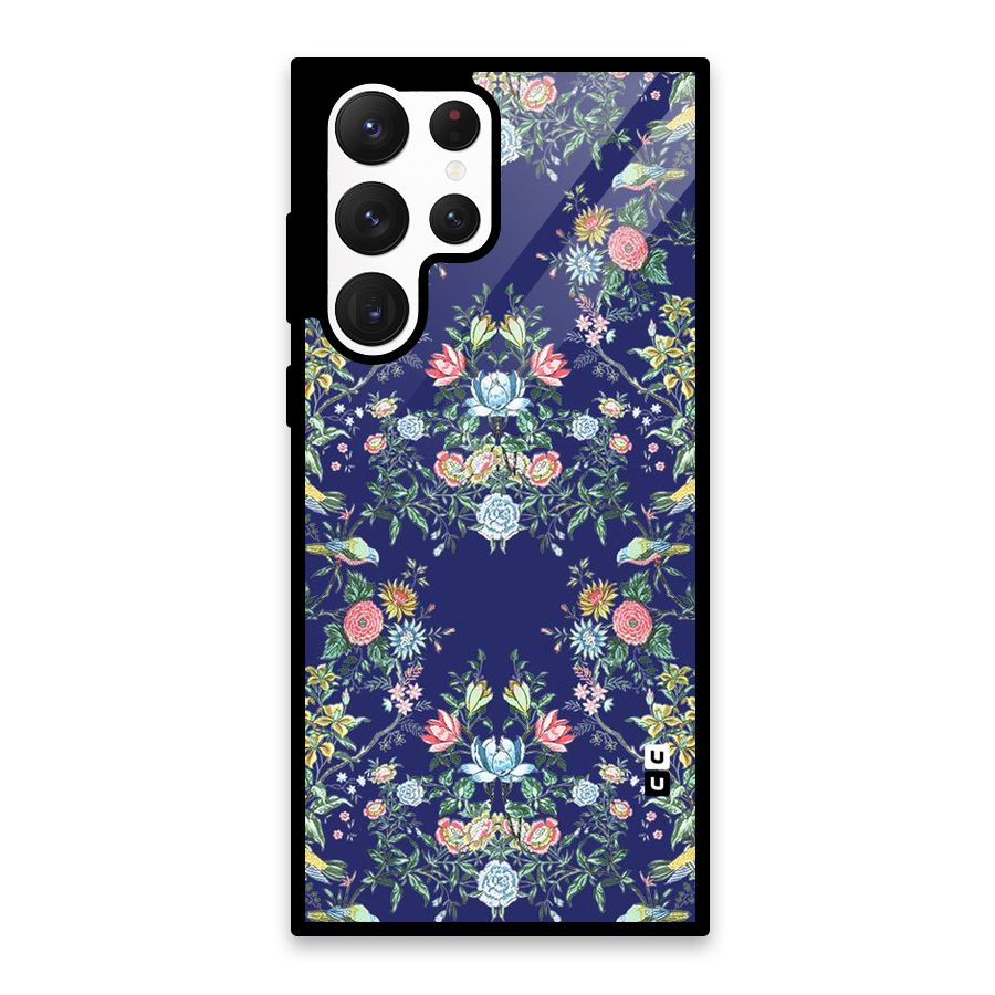 Little Flowers Pattern Glass Back Case for Galaxy S22 Ultra 5G