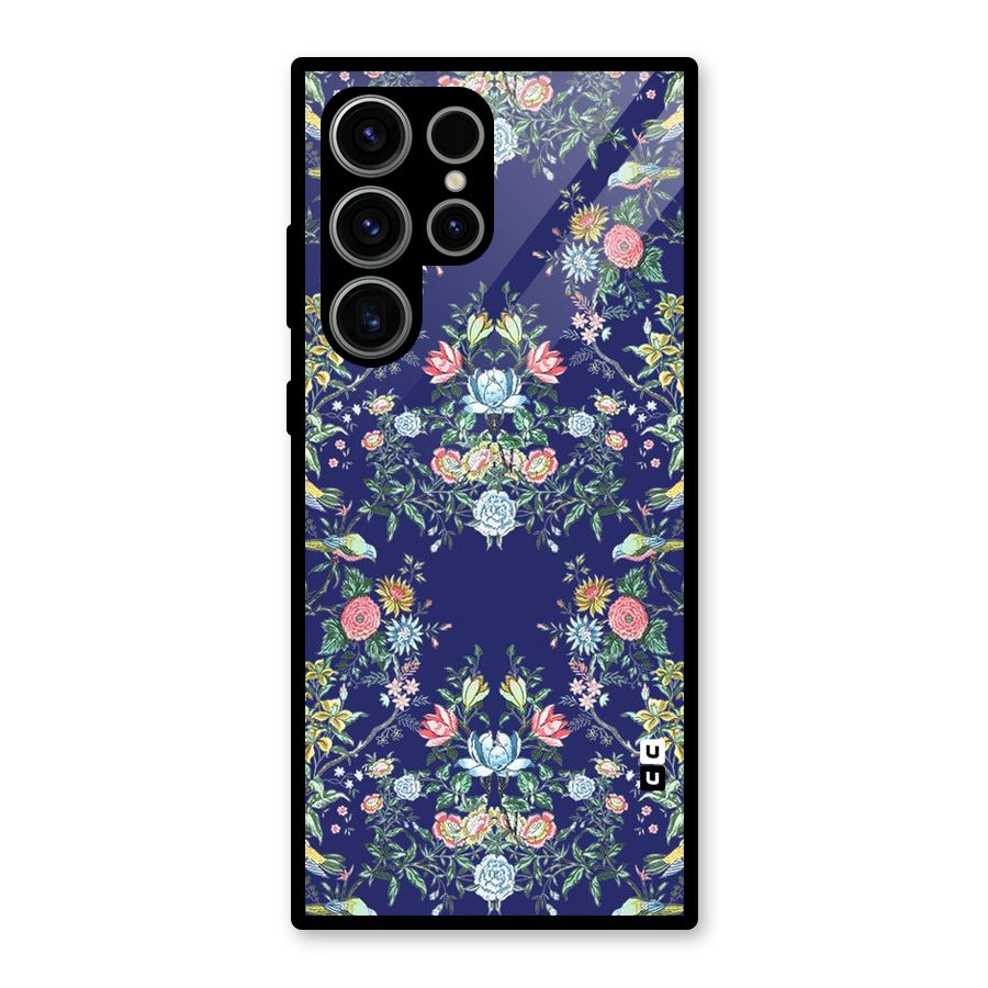 Little Flowers Pattern Glass Back Case for Galaxy S23 Ultra