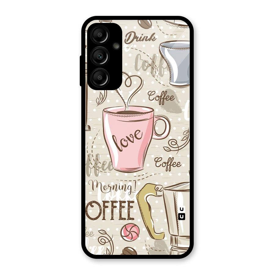 Love Coffee Design Glass Back Case for Galaxy A14 5G