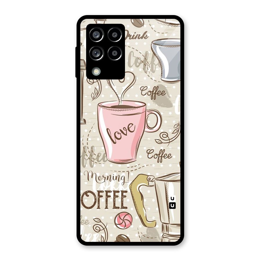 Love Coffee Design Glass Back Case for Galaxy M53 5G