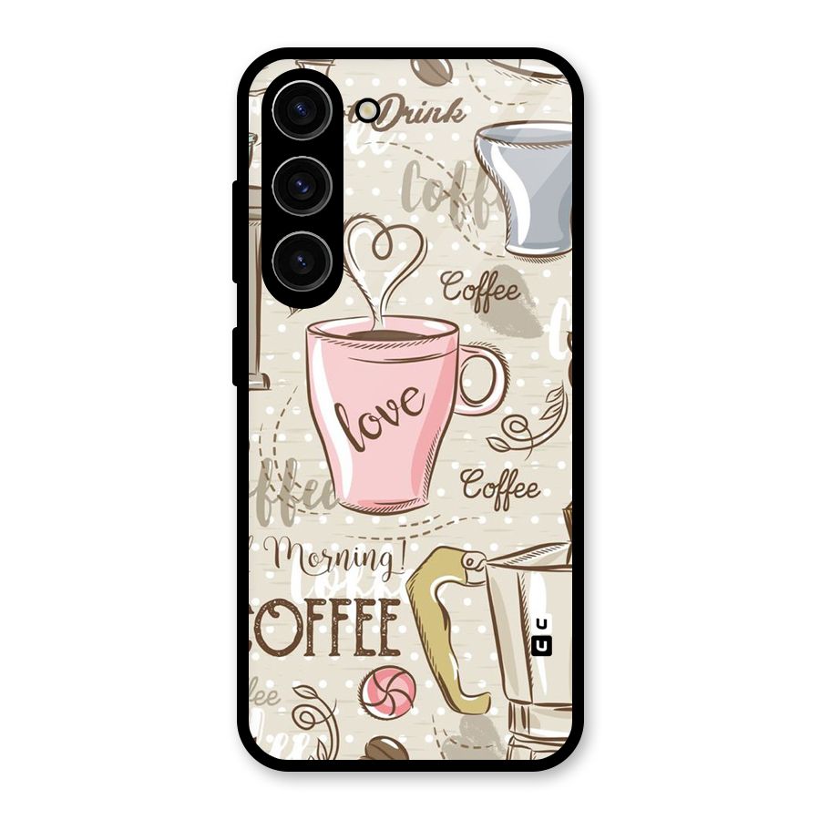 Love Coffee Design Glass Back Case for Galaxy S23