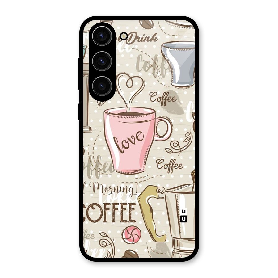 Love Coffee Design Glass Back Case for Galaxy S23 Plus