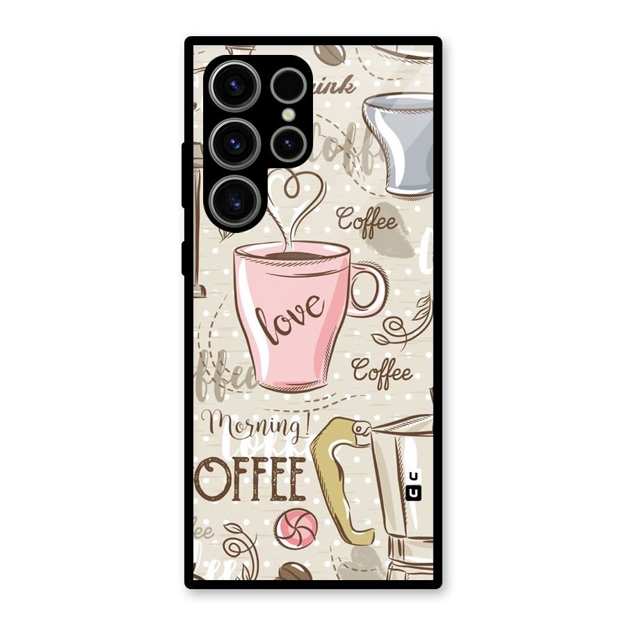Love Coffee Design Glass Back Case for Galaxy S23 Ultra