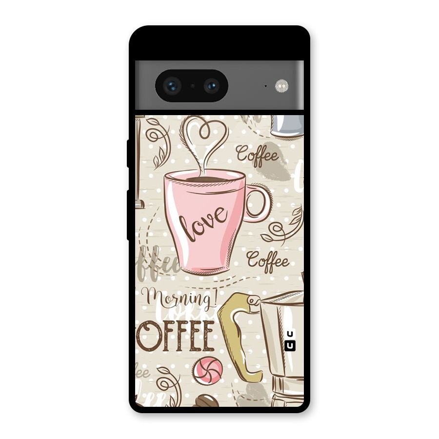 Love Coffee Design Glass Back Case for Google Pixel 7
