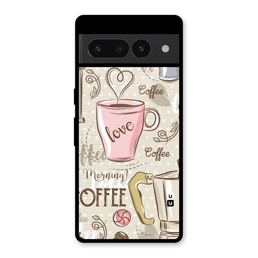 Love Coffee Design Glass Back Case for Google Pixel 7 Pro
