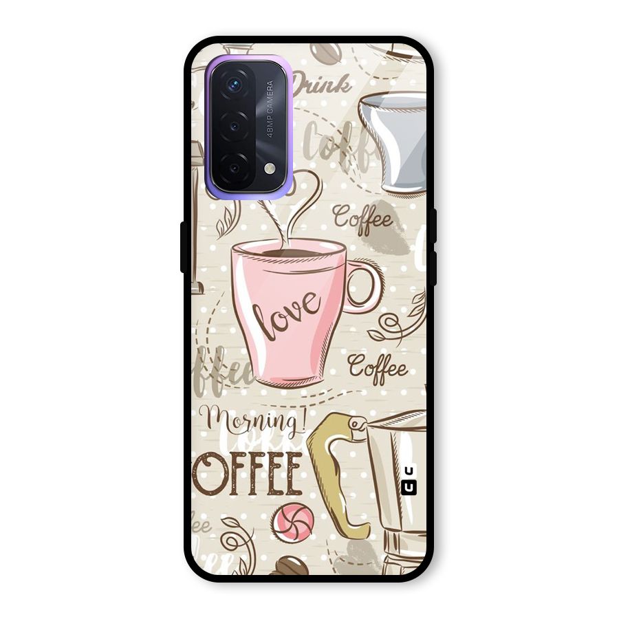 Love Coffee Design Glass Back Case for Oppo A74 5G