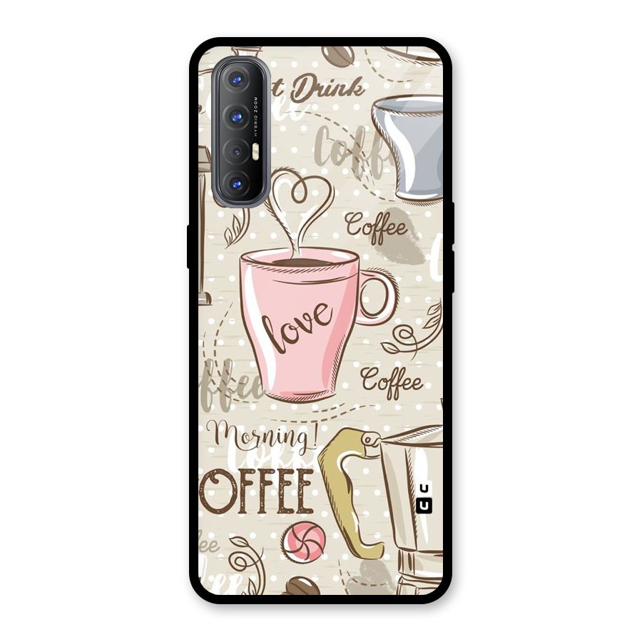 Love Coffee Design Glass Back Case for Oppo Reno3 Pro