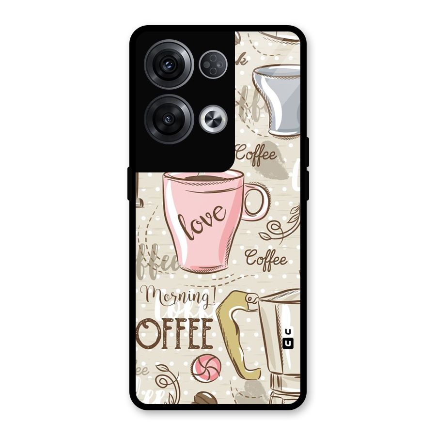 Love Coffee Design Glass Back Case for Oppo Reno8 Pro 5G