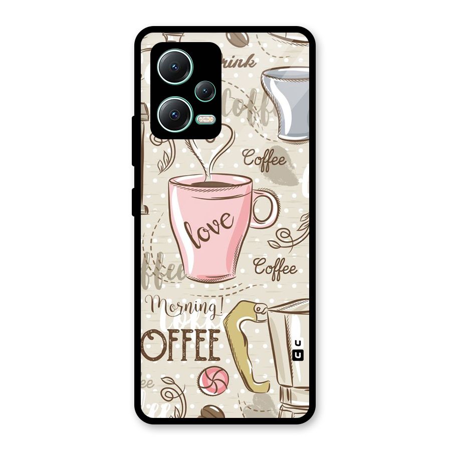 Love Coffee Design Glass Back Case for Redmi Note 12 5G