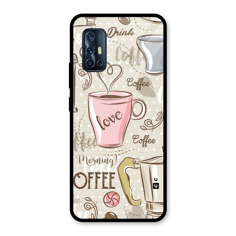 Love Coffee Design Glass Back Case for Vivo V17