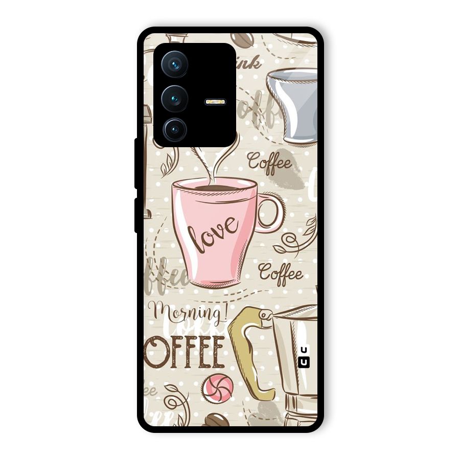 Love Coffee Design Glass Back Case for Vivo V23 Pro
